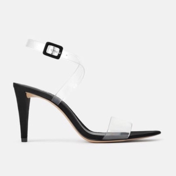 ZARA High Heels Clear Straps Black Sandals size 37 6.5 worn once comfy sexy - Picture 3 of 16